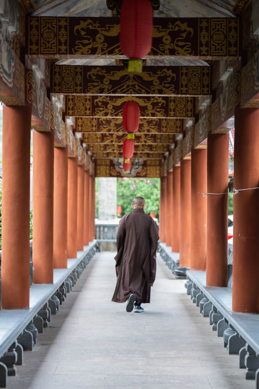 古寺长廊 僧人独行图片