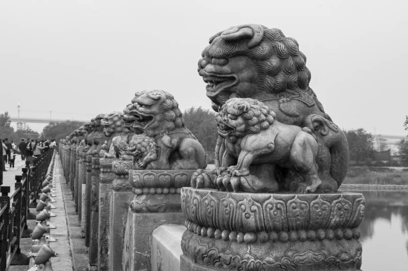 卢沟桥上的狮子雕像图片