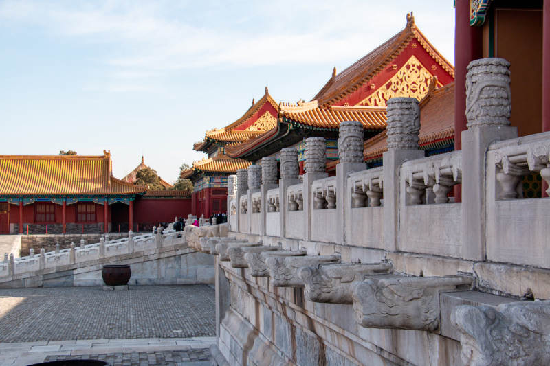 故宫石栏与飞檐斗拱图片