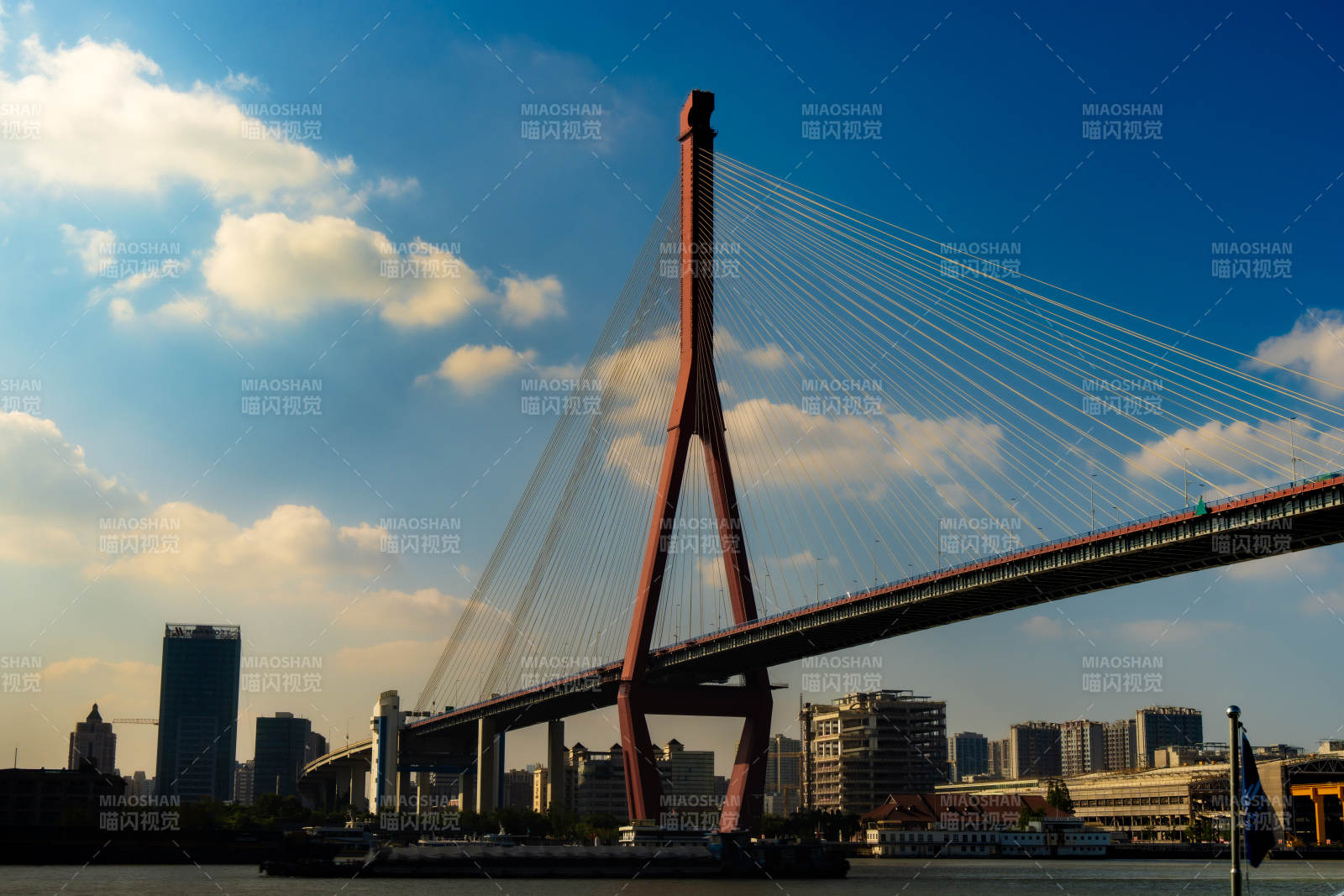 城市天际线与斜拉桥图片