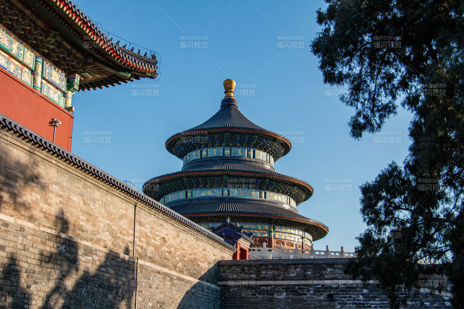 天坛祈年殿与红墙影图片