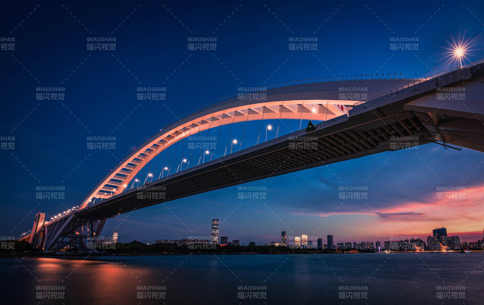 夜幕下的城市桥梁风光   卢浦大桥图片