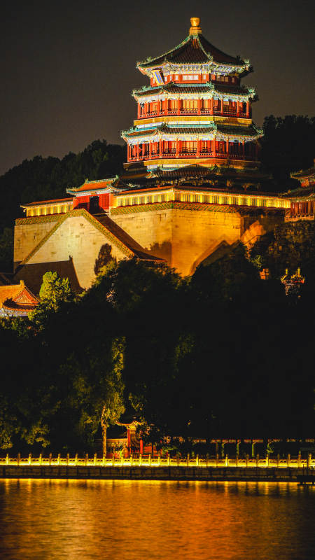 夜景中的颐和园佛香阁 图片