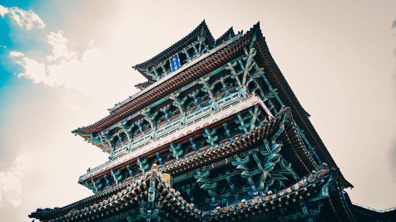 鹳雀楼巍峨 云天相映图片