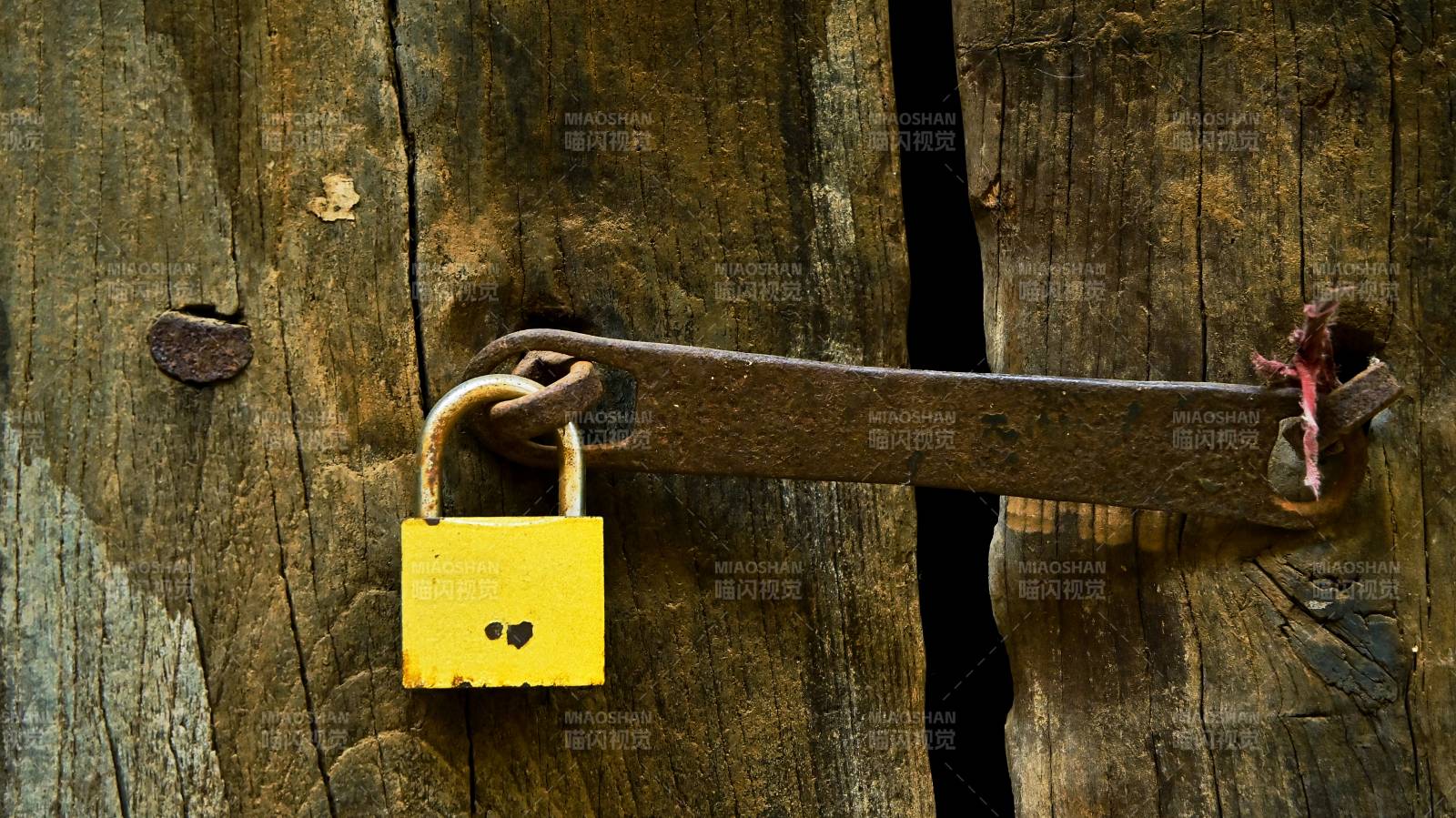 木门上的黄色锁头图片