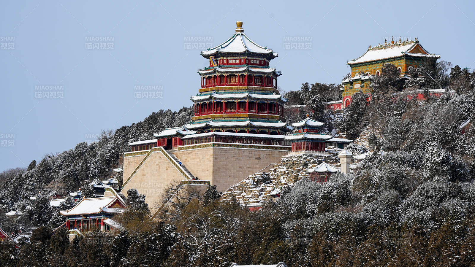 雪后颐和园佛香阁景色图片