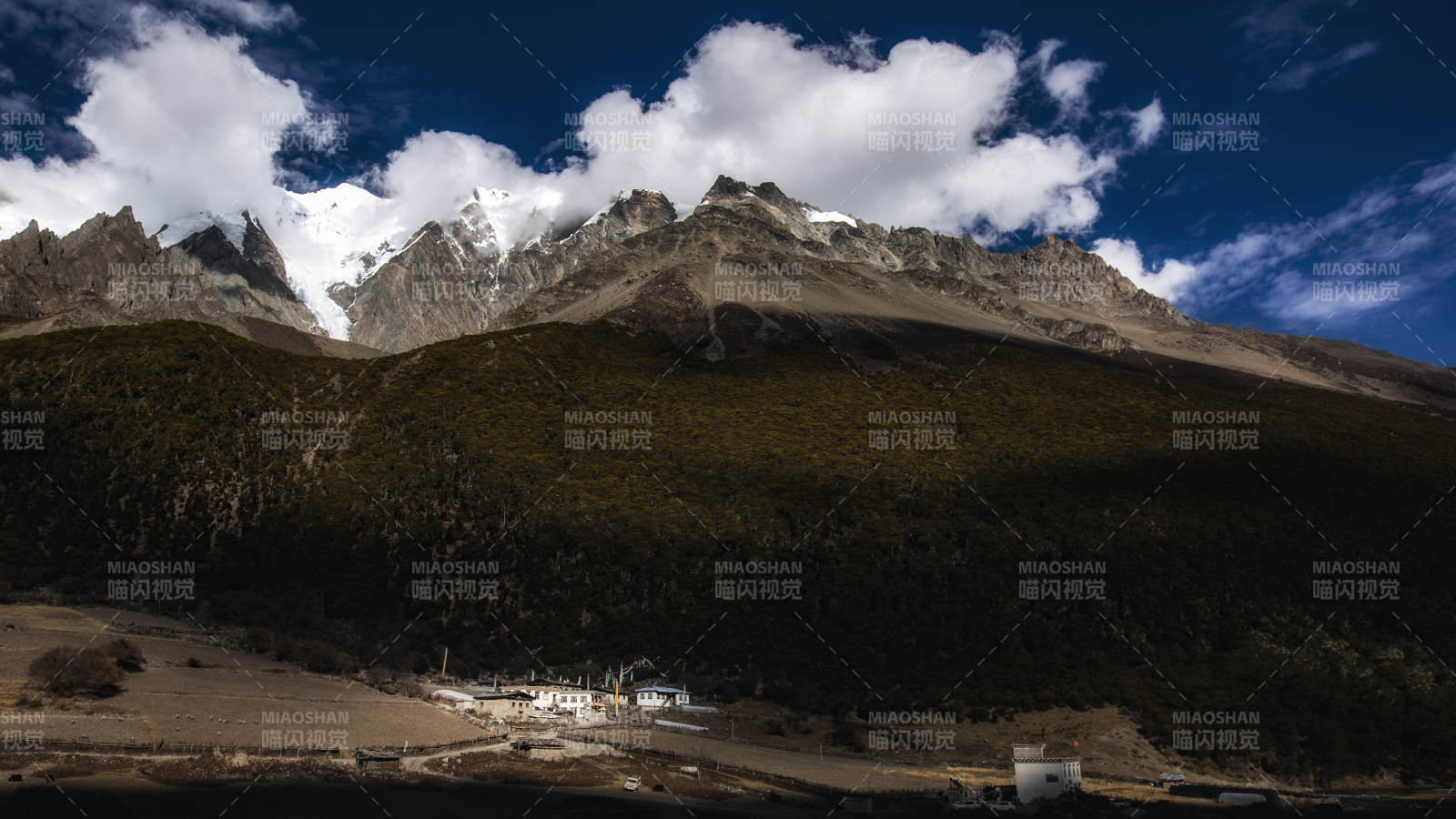 西藏林芝雪山下的宁静村落图片