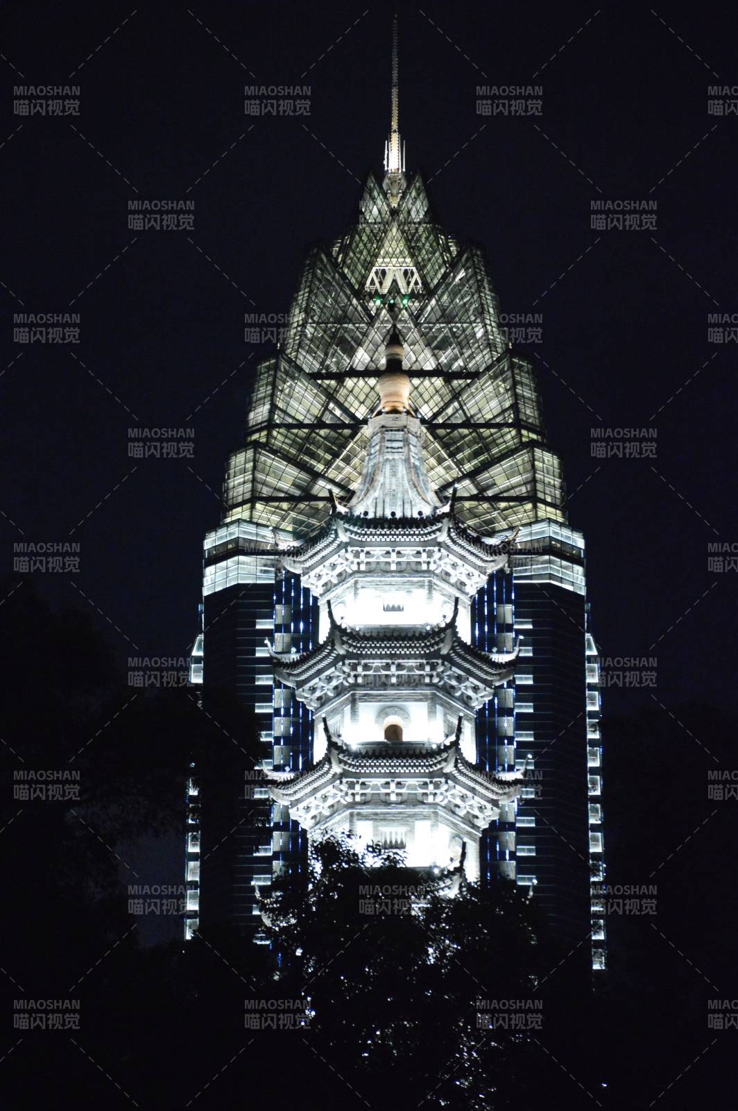 夜景中的温州巽山塔图片