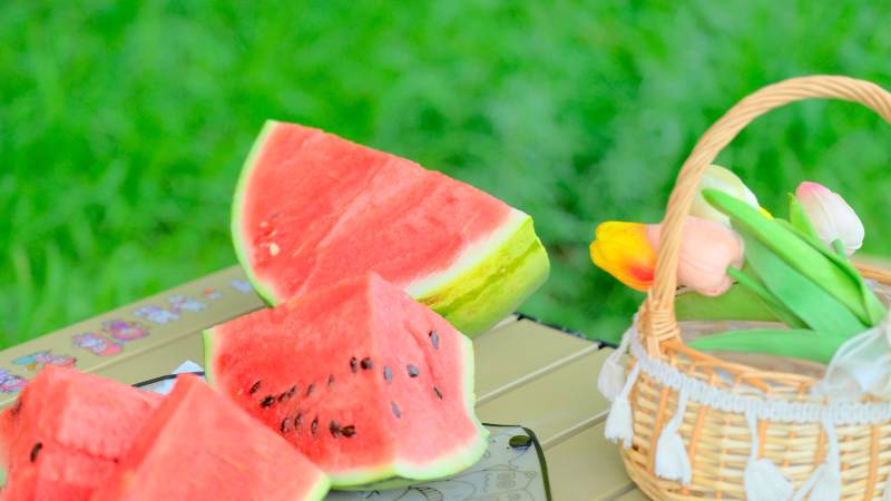 夏日野餐西瓜篮图片