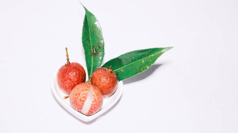 新鲜荔枝与绿叶装饰图片