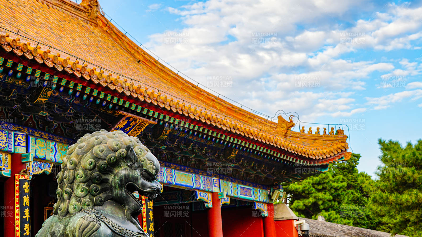 颐和园佛香阁排云殿与石狮图片