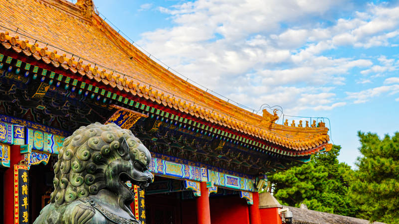 颐和园佛香阁排云殿与石狮图片