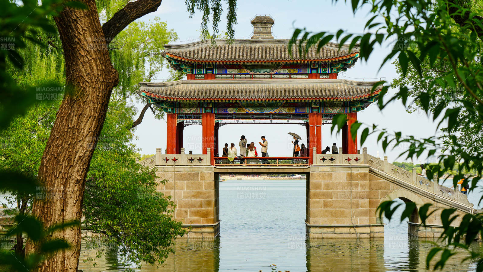 颐和园豳风桥绿树成荫图片