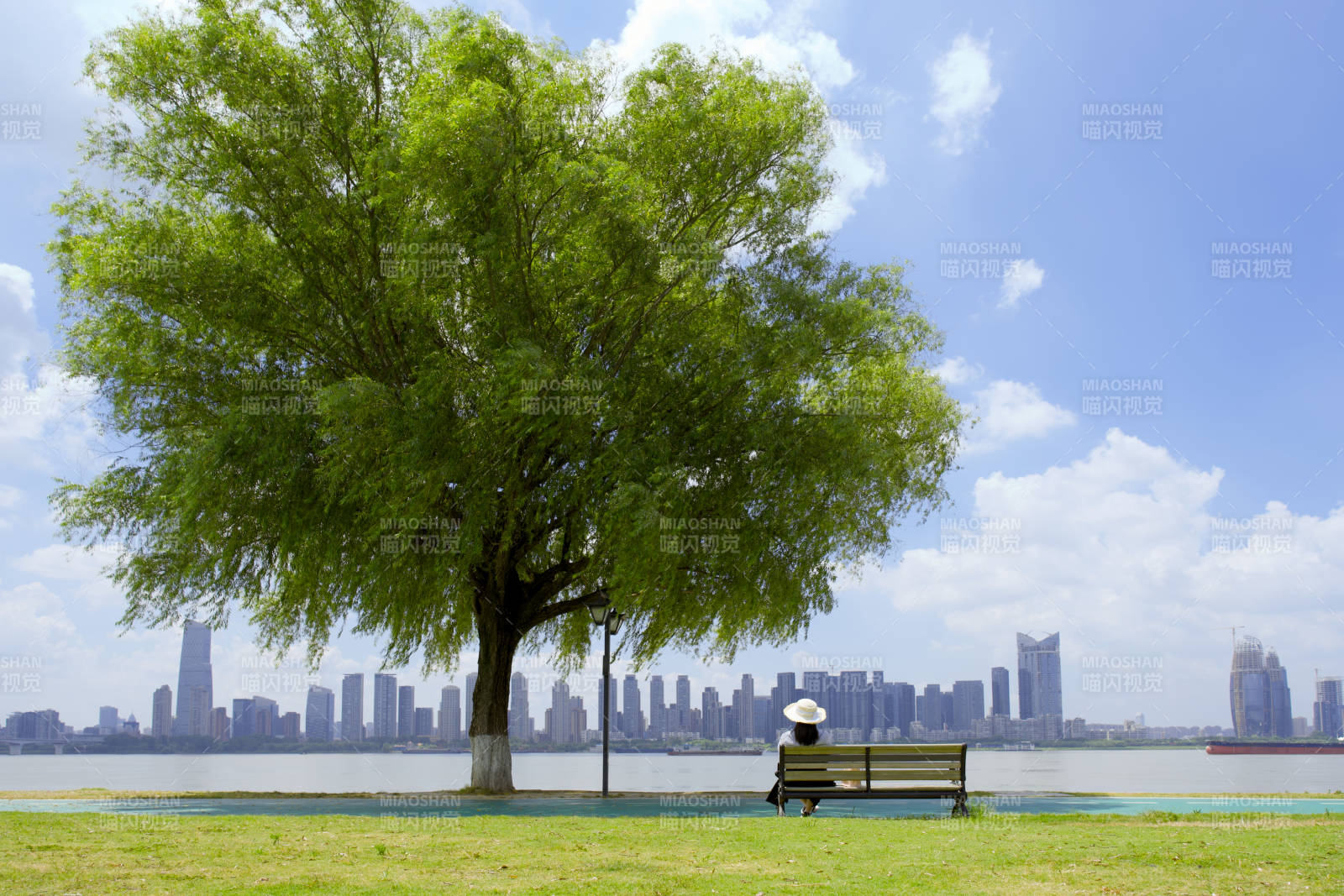 城市湖畔的宁静时光图片