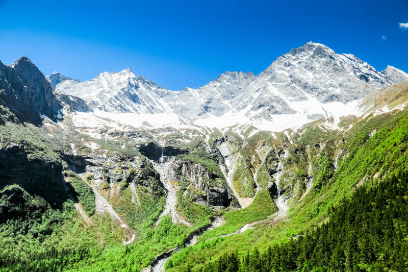 阿坝理小路雪山峡谷绿意盎然图片