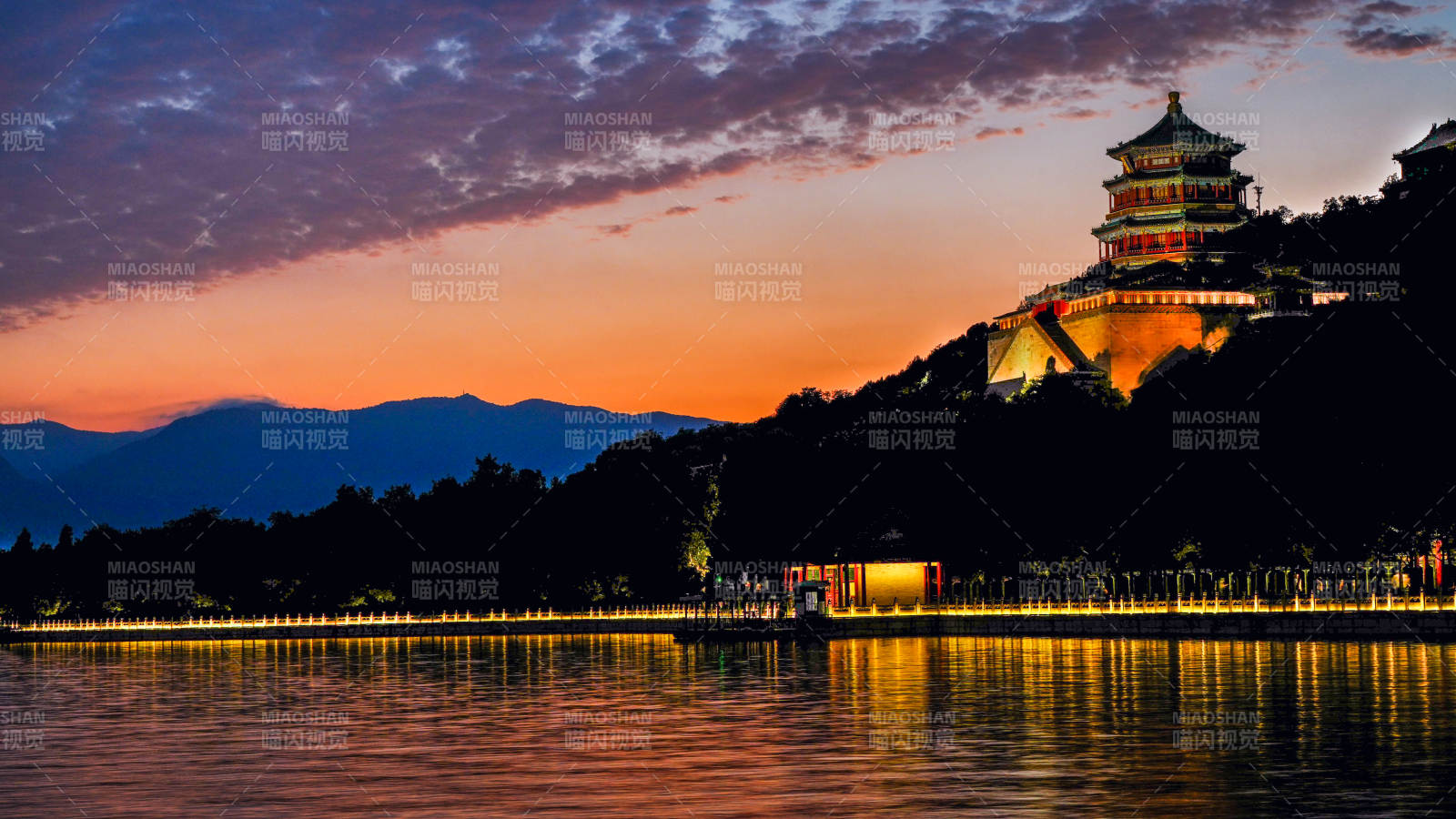 颐和园夜景 湖光山色图片