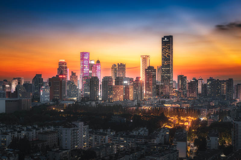 南京新街口黄昏时刻图片