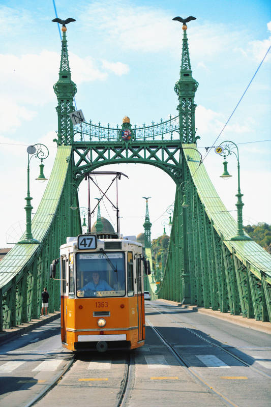 布达佩斯自由桥电车风景图片