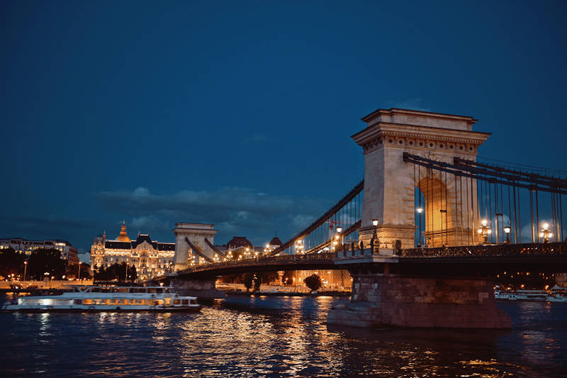 夜幕下的链桥灯火辉煌图片