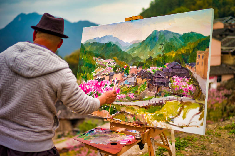 画家笔下的山村美景图片