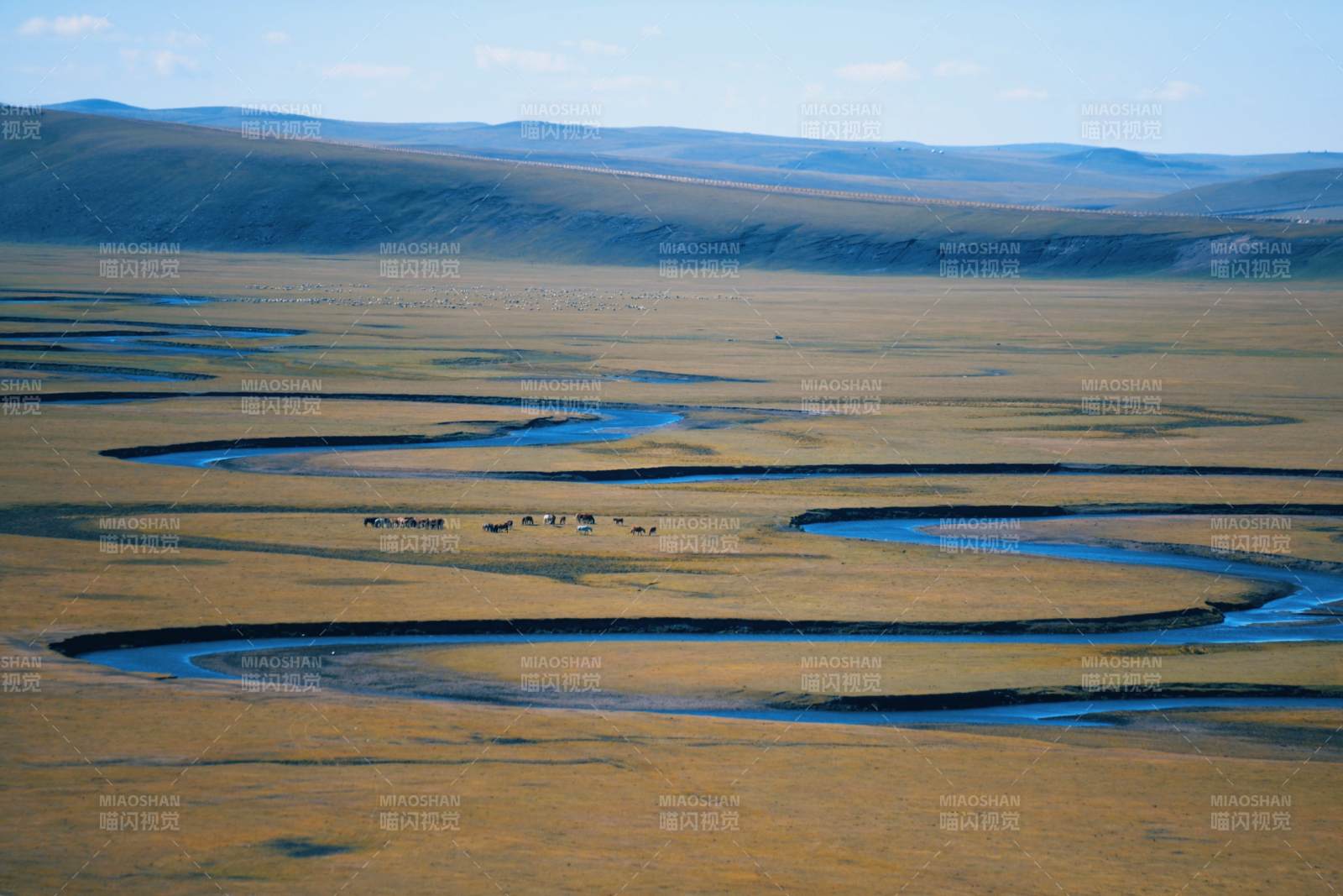 内蒙古草原河流蜿蜒流淌图片