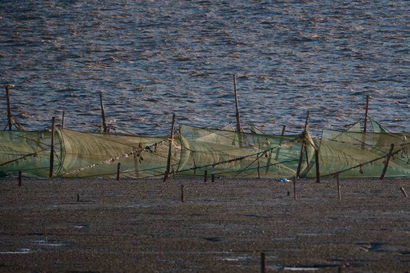 海边的渔网围栏图片