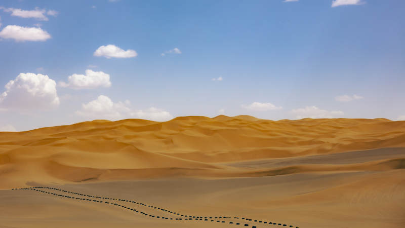 库木塔格沙漠中的蜿蜒轨迹图片