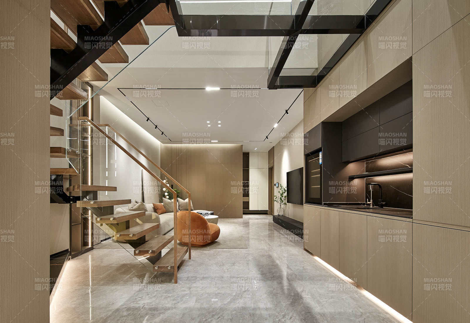 现代简约厨房与楼梯设计图片