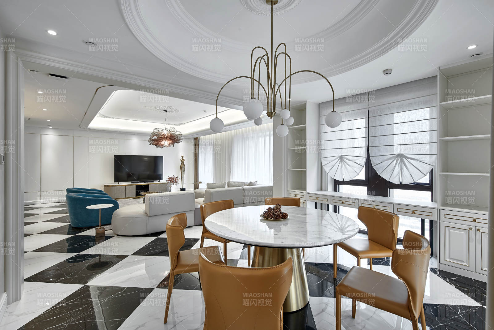现代简约客厅与餐厅设计图片