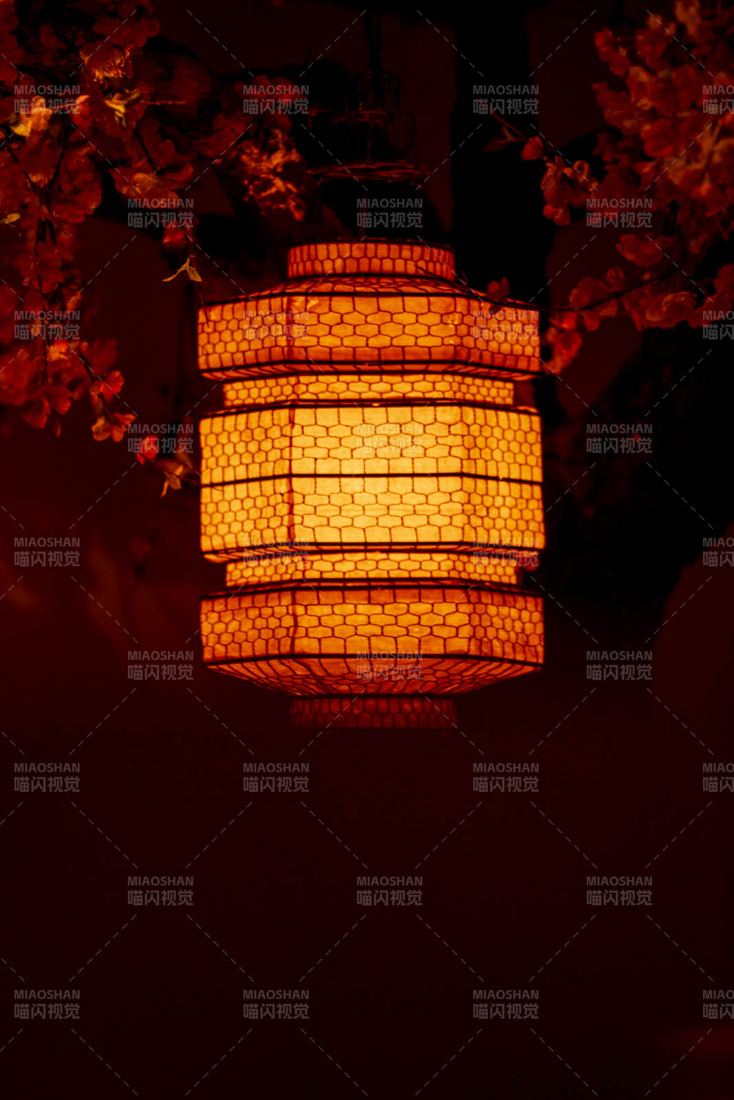 夜色中的灯笼与倒影图片