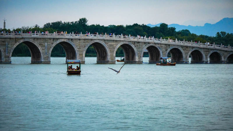 颐和园十七孔桥晚景图片