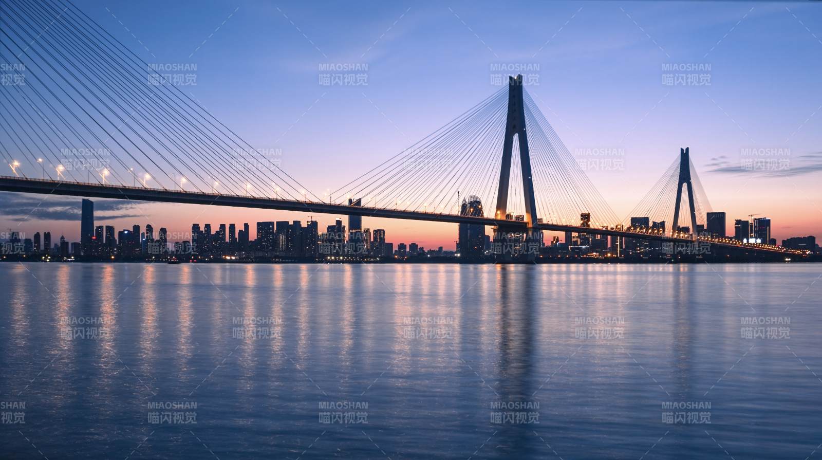 城市夜景与跨江大桥（武汉）图片