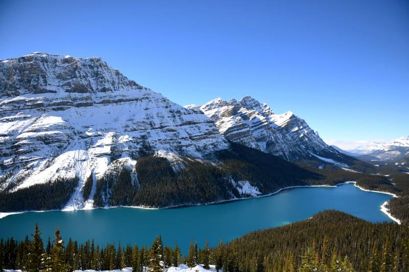 加拿大雪山映湖 冬日美景图片
