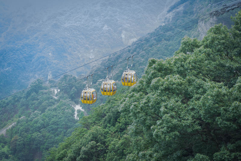温州雁荡山景区山间缆车穿林而过图片