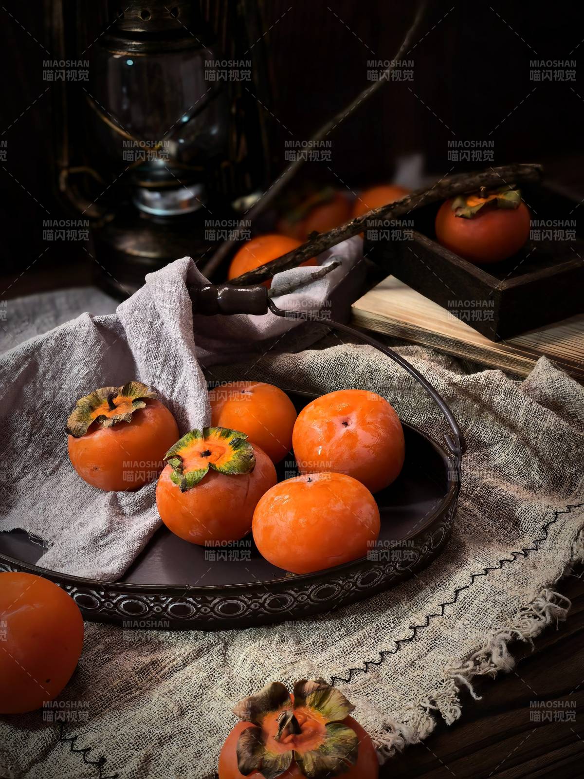 秋日柿子静物图图片