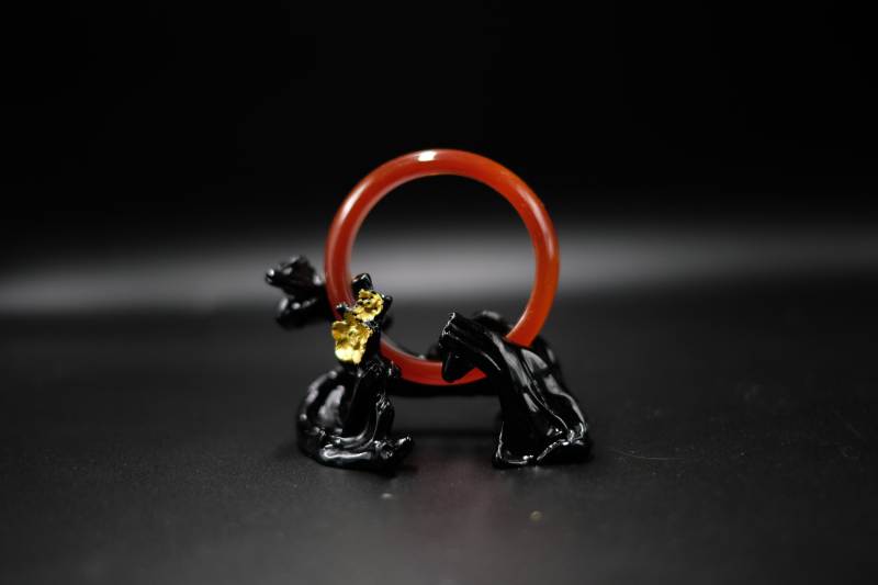 红玉手镯与黑金龙支架图片