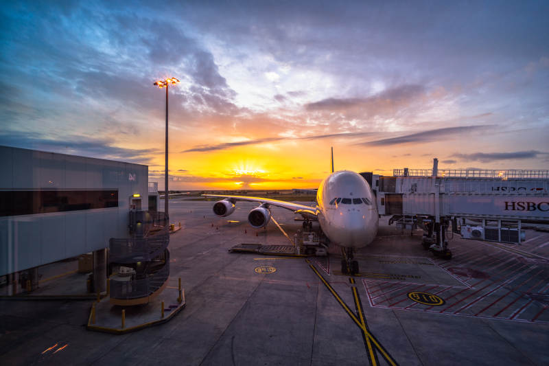机场日落 飞机停靠图片
