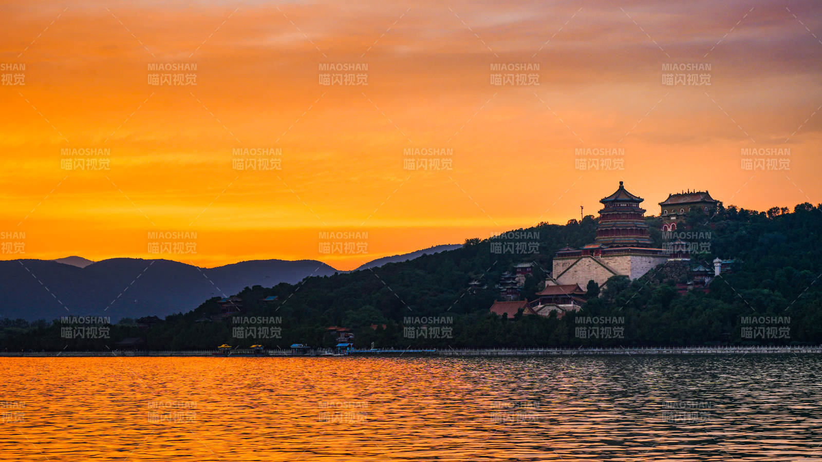 颐和园夕阳美景图片