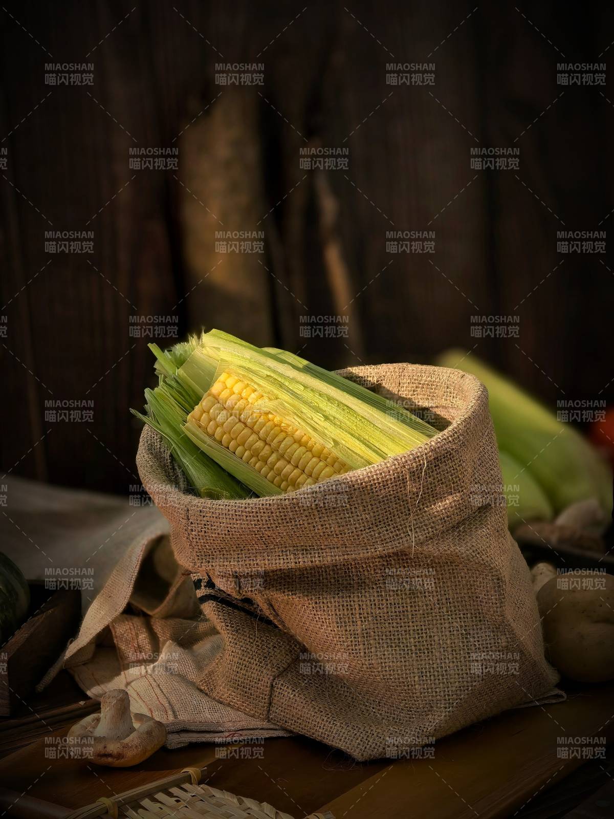 玉米丰收袋中藏图片