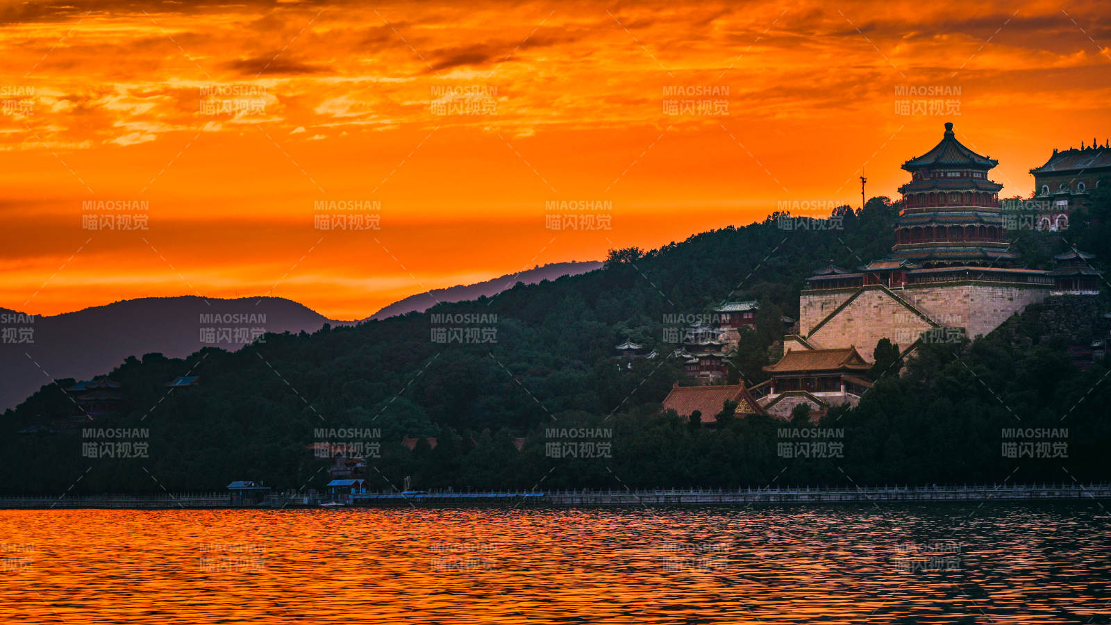 颐和园夕阳美景图片