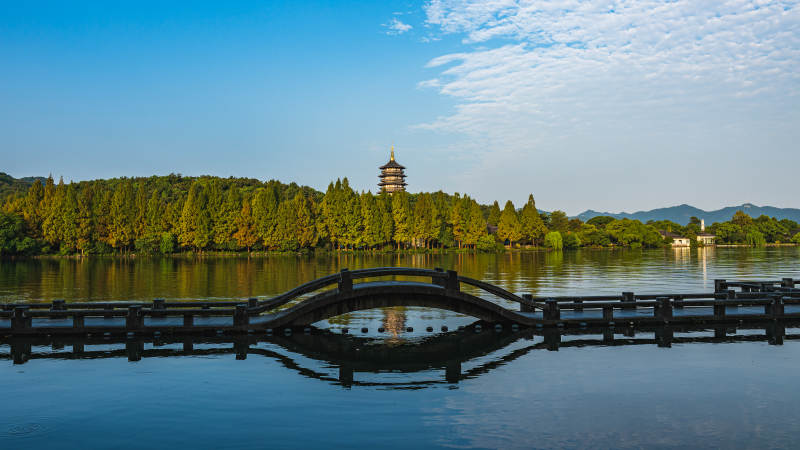 杭州西湖长桥美景图图片