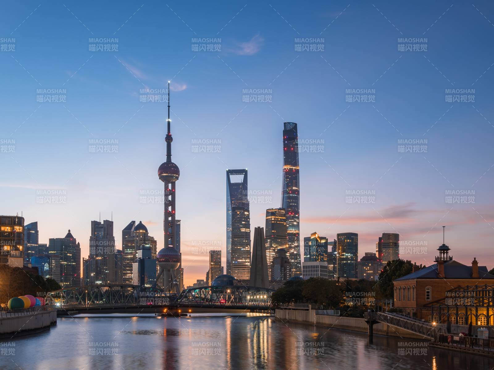 上海夜景 东方明珠与高楼群图片