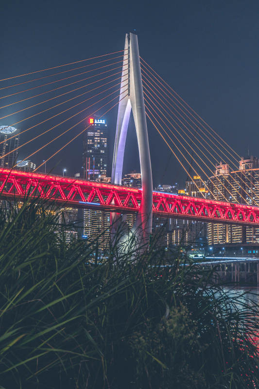 重庆夜景中的千厮门大桥图片