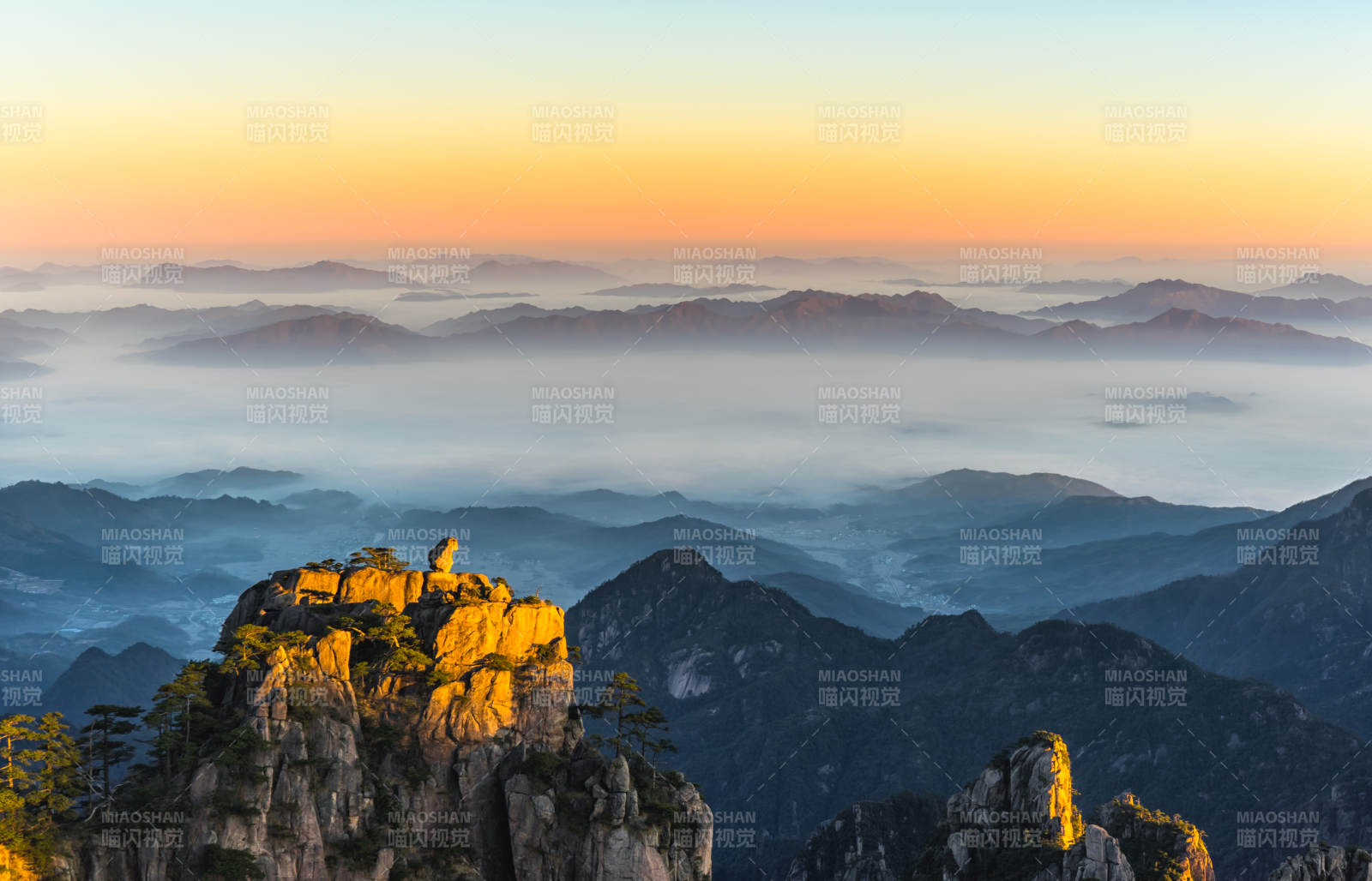 黄山日出猴子观海图片