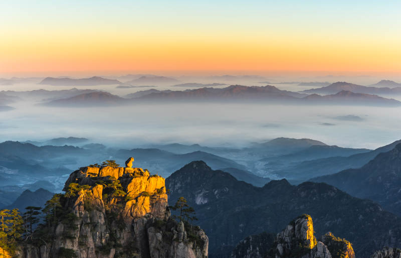 黄山日出猴子观海图片