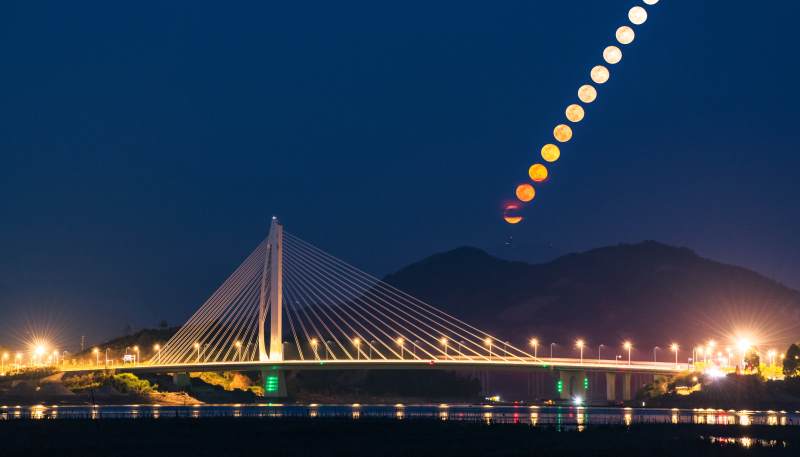 福鼎月食桥影夜景图图片