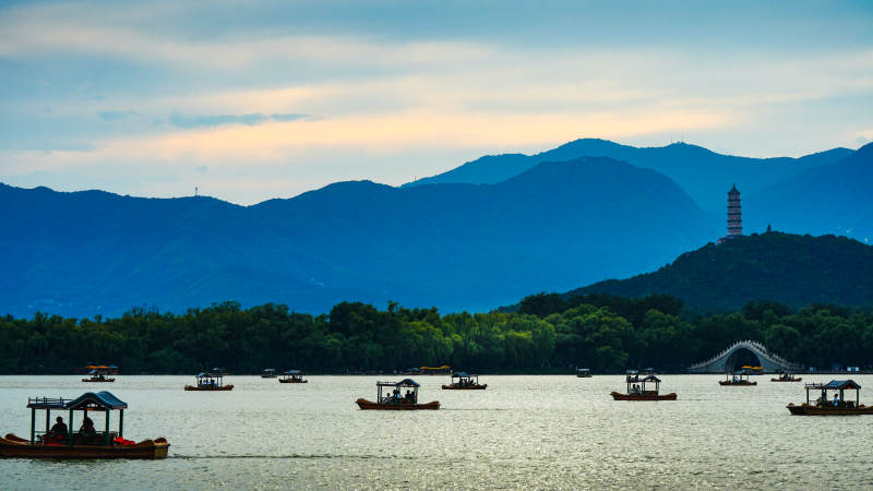 颐和园湖光山色游船行图片