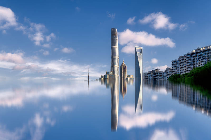 上海城市倒影天际线图片