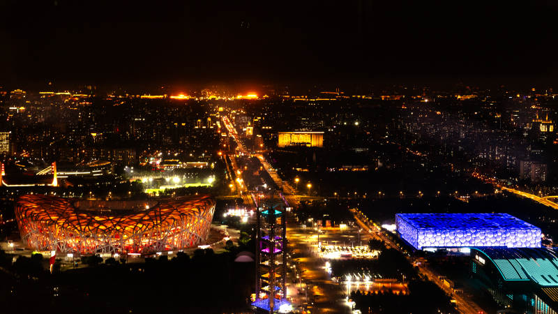 北京夜景鸟巢水立方图片