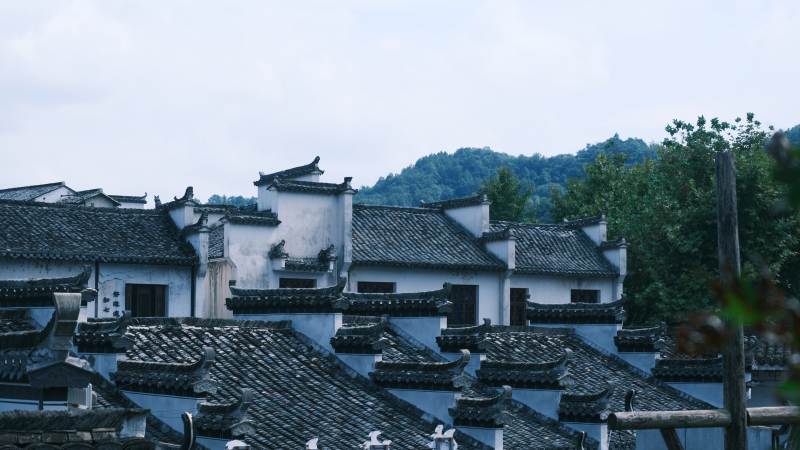 西递古镇古村屋檐图片